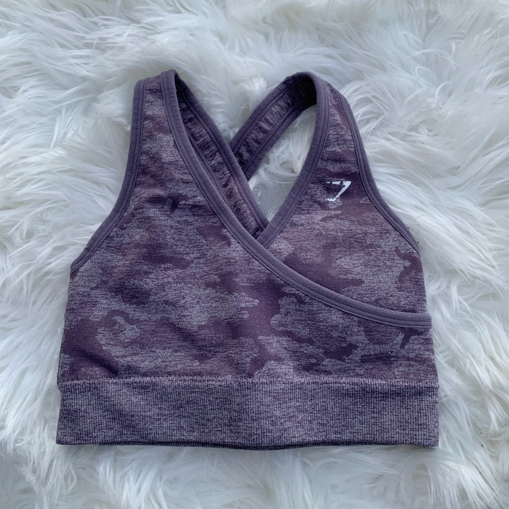 GYMSHARK lavender grey camo adapt seamless sports bra